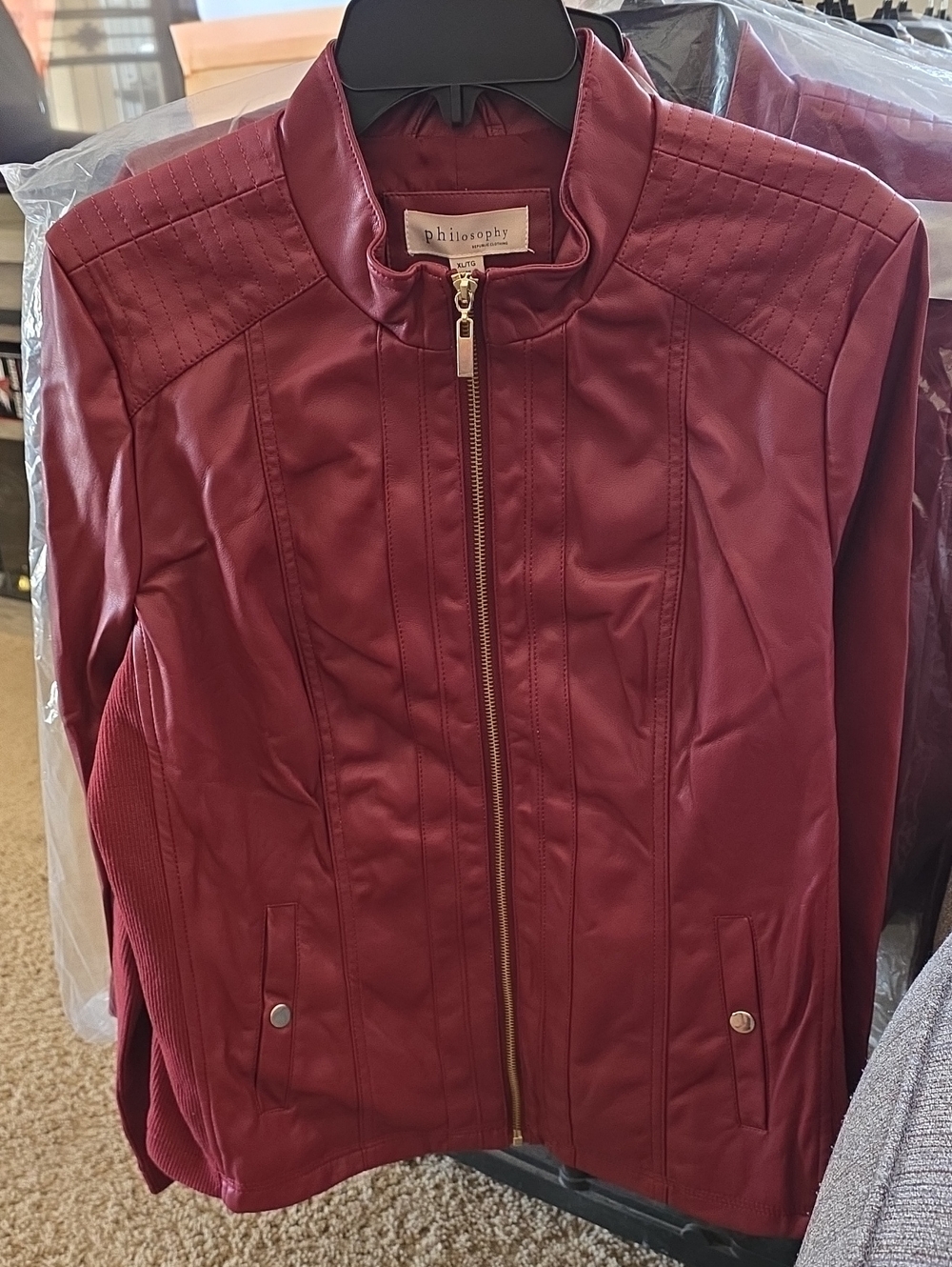 Philosophy Deep Burgundy Faux Leather Moto Jacket
